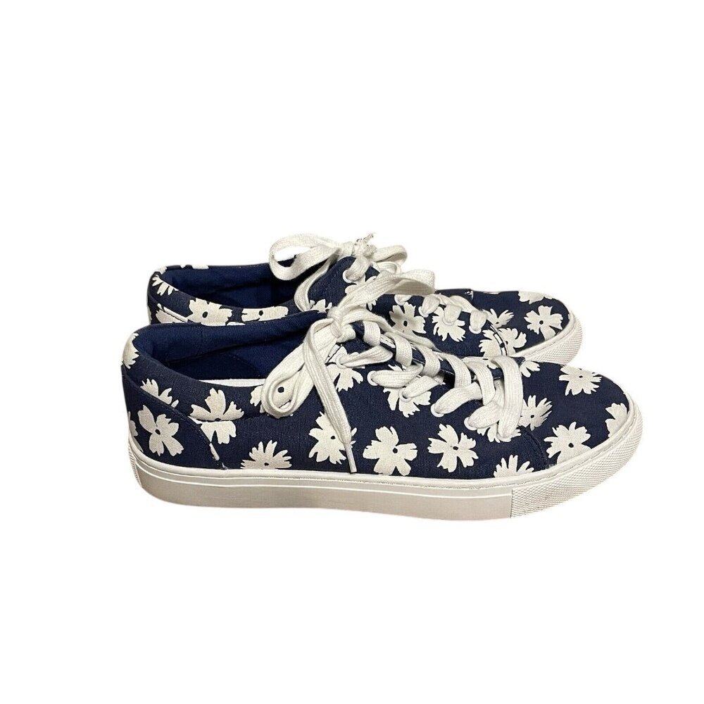 J.Crew Factory Women 9.5 Navy Blue White Floral Printed Road Trip Sneakers